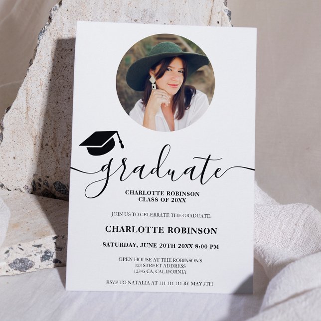 Simple Black graduate script photo graduation Invitation (Simple Black graduate script photo graduation Invitation)