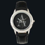 Simple Black Gray, Personalized Monogram Watch<br><div class="desc">Simple Black Gray,  Personalized Monogram Watch. A simple black and gray modern design to create your own customized monogram watch</div>