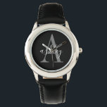 Simple Black Gray, Personalized Monogram Watch<br><div class="desc">Simple Black Gray,  Personalized Monogram Watch. A simple black and gray modern design to create your own customized monogram watch</div>