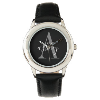 Simple Black Gray, Personalized Monogram Watch