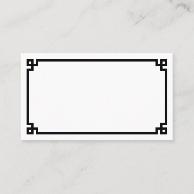 Simple Black Greek Key Border Wedding Place Card (Front)