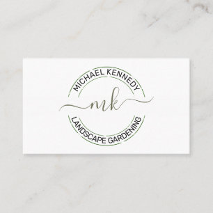 Simple Black Green Broken Circle Landscaping Business Card