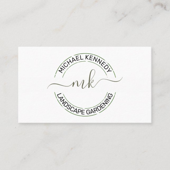 Simple Black Green Broken Circle Landscaping Business Card (Front)