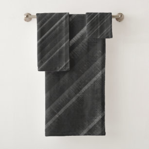 Simple Black Grey Distressed Diagonal Stripes Bath Towel Set