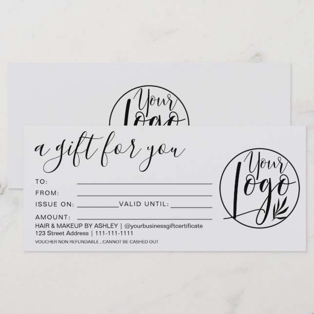 Simple black grey gift certificate logo (Front/Back)
