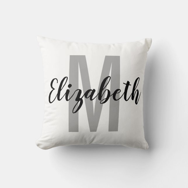 Simple Black Grey Hand Script Monogram Cushion (Front)