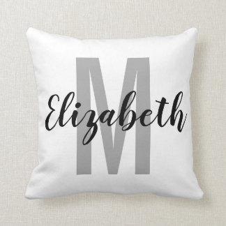 Simple Black Grey Hand Script Monogram Cushion
