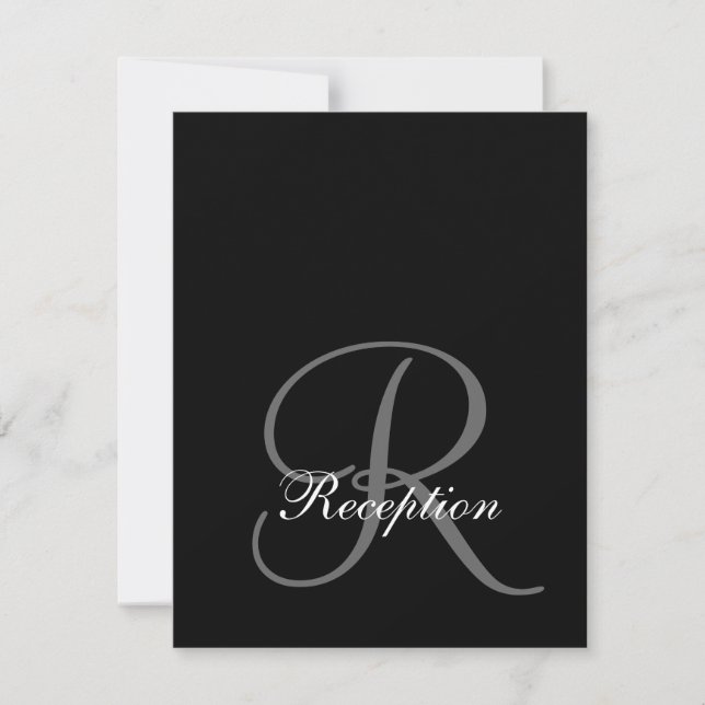 Simple Black, Grey Initial Wedding Reception Card (Front)