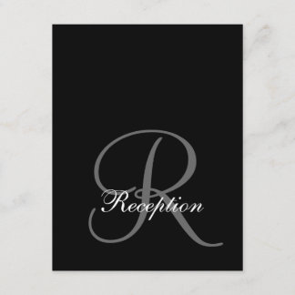 Simple Black, Grey Initial Wedding Reception Card