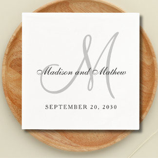 Simple Black Grey Monogram Elegant Wedding Napkin