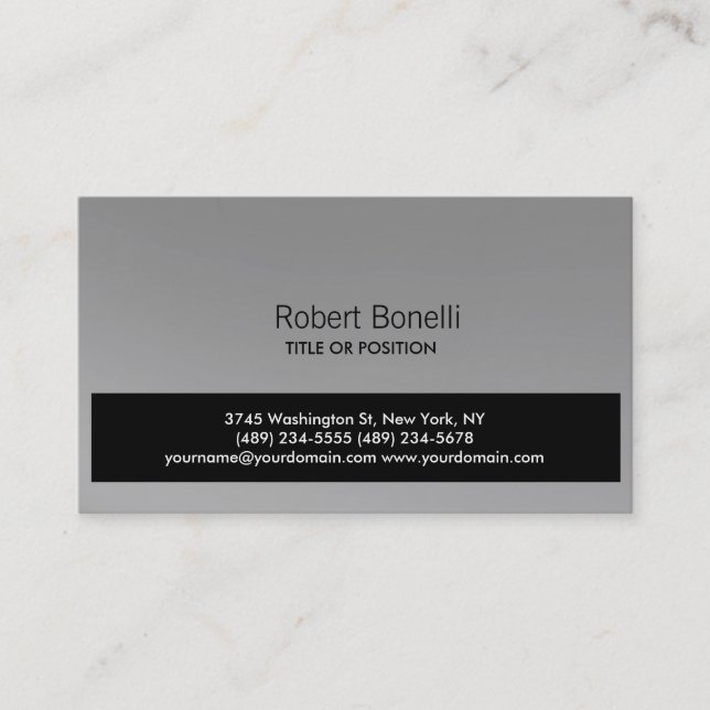 Simple Black Grey Plain Modern Business Card (Front)