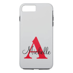 Simple Black Grey Red Your Monogram Personalised iPhone 8 Plus/7 Plus Case