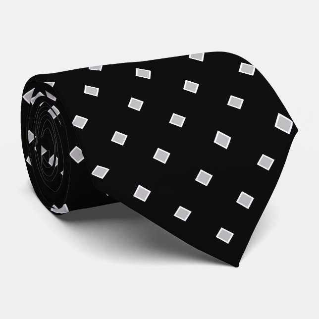 Simple Black Grey White Diamond Polka Dot Pattern Tie (Rolled)