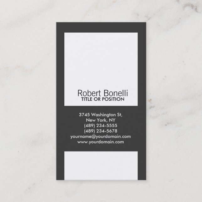 Simple Black Grey White Plain Modern Business Card (Front)
