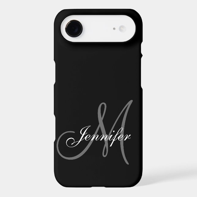 SIMPLE, BLACK, GREY YOUR MONOGRAM YOUR NAME Case-Mate iPhone CASE (Back)