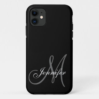 SIMPLE, BLACK, GREY YOUR MONOGRAM YOUR NAME iPhone 11 CASE