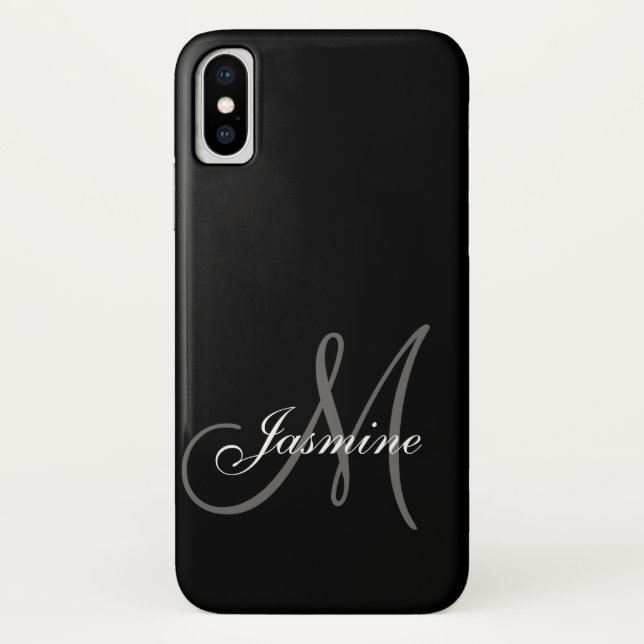 Simple Black Grey Your Name Your Monogram Case-Mate iPhone Case (Back)