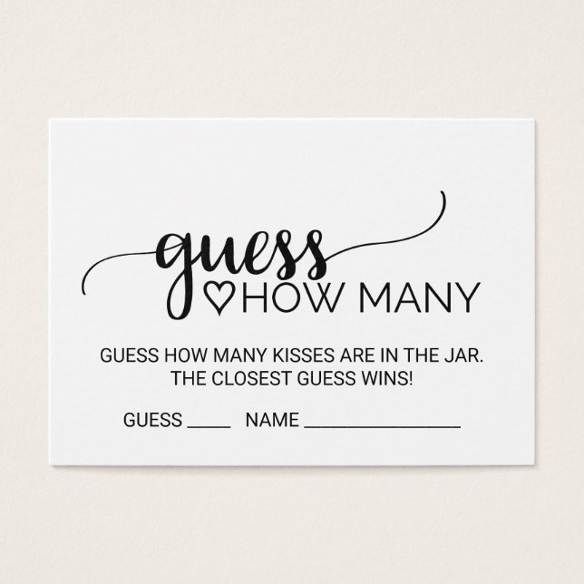 Simple Black Guess How Many Kisses Game Cards (Front)