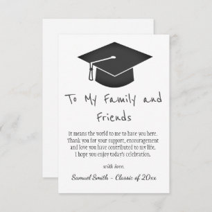 Simple Black Handwriting Cap Tassel Graduation Thank You Card
