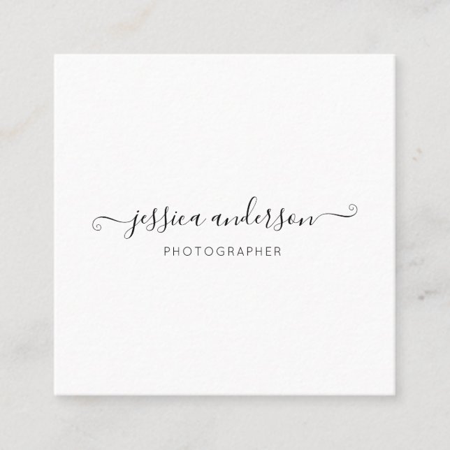 Simple Black Handwritten Girly Script Calligraphy Square Business Card (Front)
