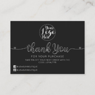 Simple Black Handwritten Hearts Customer Thank You Business Card