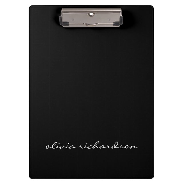 Simple Black Handwritten Modern Script Name Clean Clipboard (Front)
