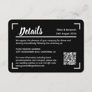 Simple Black Handwritten Script Wedding QR Code Enclosure Card