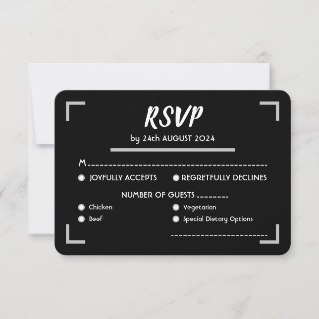 Simple Black Handwritten Script Wedding RSVP Card (Front)