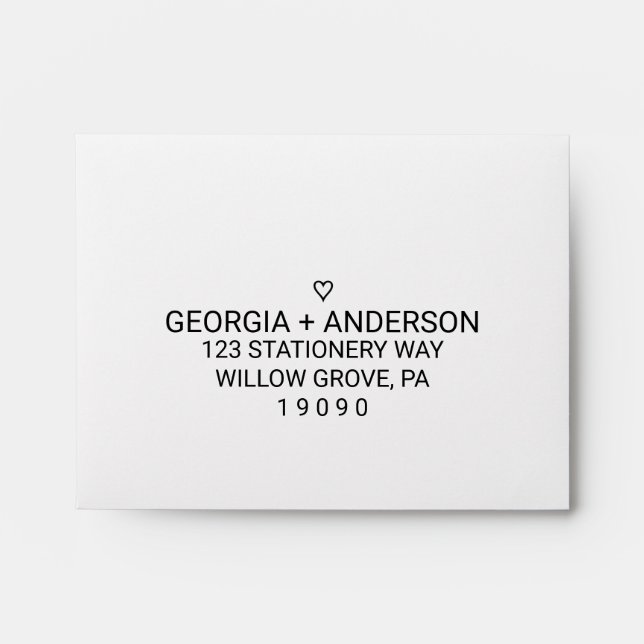Simple Black Heart Printed Address RSVP Envelope (Front)