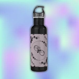Simple Black Hearts, Floral, Infinity on Mauve   710 Ml Water Bottle
