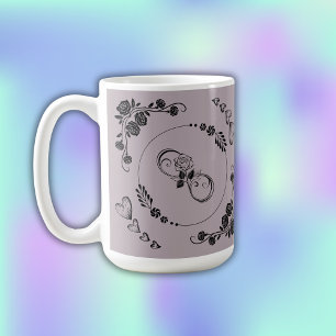 Simple Black Hearts, Floral, Infinity on Mauve   Coffee Mug