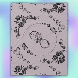 Simple Black Hearts, Floral, Infinity on Mauve   Fleece Blanket