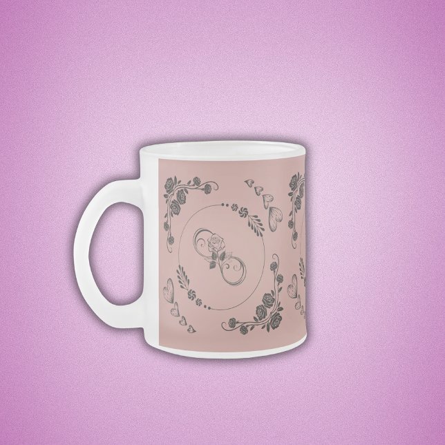 Simple Black Hearts, Floral, Infinity on Pink | Frosted Glass Coffee Mug (Creator Uploaded)