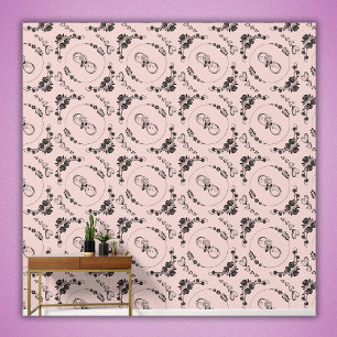 Simple Black Hearts, Floral, Infinity on Pink Wallpaper