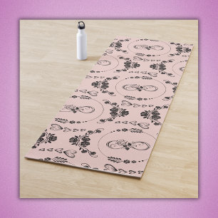 Simple Black Hearts, Floral, Infinity on Pink   Yoga Mat