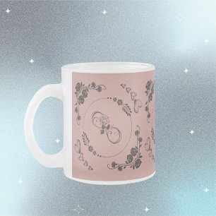 Simple Black Hearts, Floral, Infinity on Plum Frosted Glass Coffee Mug