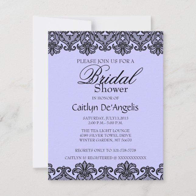 Simple Black Lace Bridal Shower Invitation (Front)