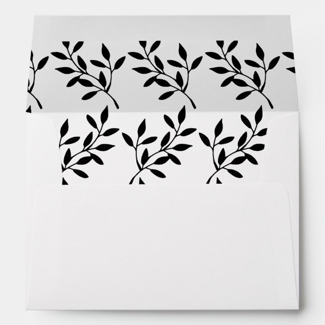 Simple Black Leaf Lined Wedding Invitation Envelopes (Back (Bottom))