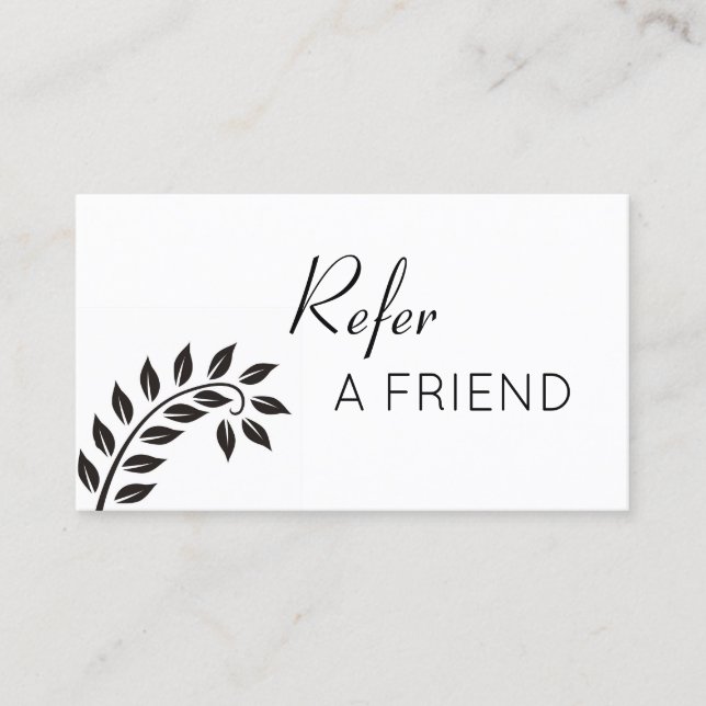 Simple Black Leaf Refer a Friend Referral Card (Front)