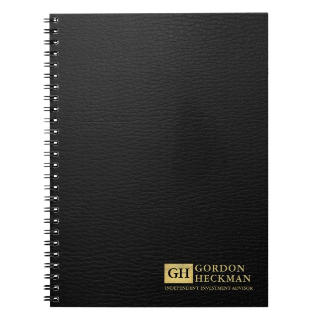 Simple Black Leather Texture Custom Monogram Notebook (Front)