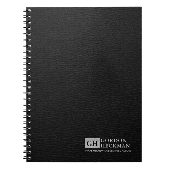 Simple Black Leather Texture Custom Monogram Notebook (Front)