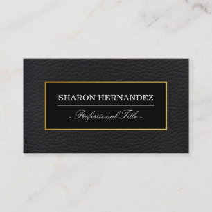 Simple Black Leather with Gold Frame Business Card
