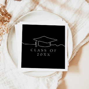 Simple Black Line Art Graduation Cap  Napkin