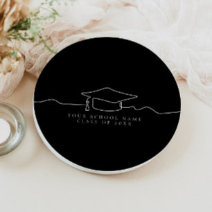 Simple Black Line Art Graduation Cap  Paper Plate