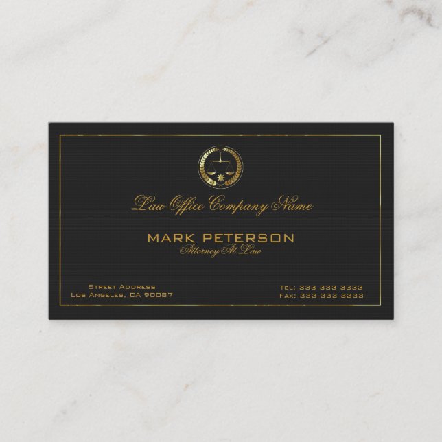 Simple Black Linen Texture Attorney In Law Business Card (Front)