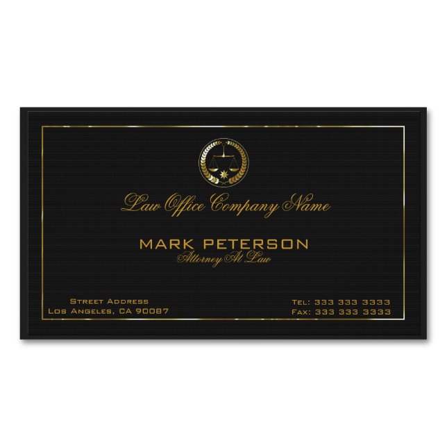 Simple Black Linen Texture Attorney In Law Magnetic Business Card (Front)