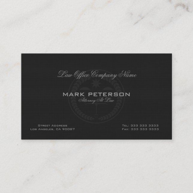 Simple Black Linen Texture AttorneyIn Law Business Card (Front)