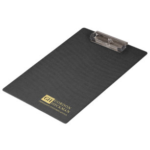 Simple Black Linen Texture Custom Monogram Clipboard