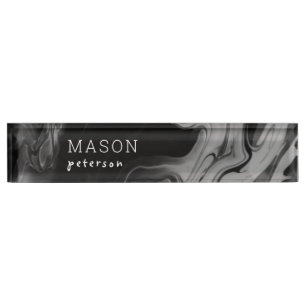 Simple Black Liquid Seamless Marble Personalised Nameplate