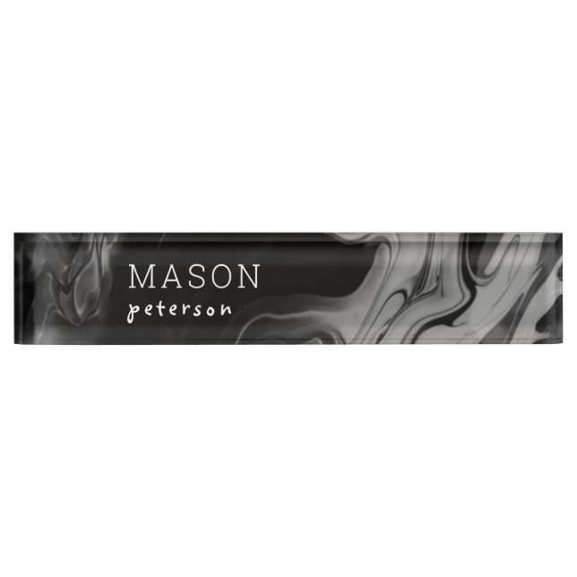 Simple Black Liquid Seamless Marble Personalised Nameplate (Front)